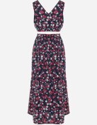  Compleu din două piese bleu-marin și roșu cu imprimeu floral top cu bretele fustă cu elastic în talie Dimantia