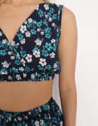  Compleu din Două Piese Verde-Bleumarin cu flori Top cu bretele Fustă cu elastic în talie Dimantia