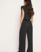  Compleu din viscoză negru bluză cu nasturi și umeri întăriți și pantaloni largi Vimalettes
