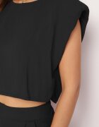  Compleu din viscoză negru bluză cu nasturi și umeri întăriți și pantaloni largi Vimalettes