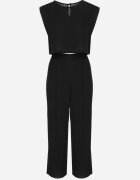  Compleu din viscoză negru bluză cu nasturi și umeri întăriți și pantaloni largi Vimalettes