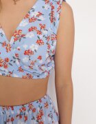  Compleu două piese Albastru cu flori Top cu bretele Fustă cu elastic în talie Dimantia