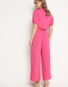  Compleu fucsia din bumbac cu cămașă scurtă și pantaloni largi cu fante Denara