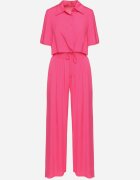  Compleu fucsia din bumbac cu cămașă scurtă și pantaloni largi cu fante Denara