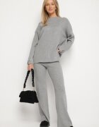  Compleu Gri închis din Bumbac și Lână Pulover cu nasturi și șliț Pantaloni largi Sialita