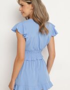  Compleu Încrucișat Albastru Top cu elastic în talie și Pantaloni scurți cu elastic în talie și volan Nestalie