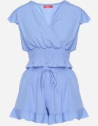  Compleu Încrucișat Albastru Top cu elastic în talie și Pantaloni scurți cu elastic în talie și volan Nestalie
