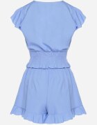  Compleu Încrucișat Albastru Top cu elastic în talie și Pantaloni scurți cu elastic în talie și volan Nestalie