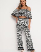  Compleu Negru-Alb din bumbac Bluză cu bretele Pantaloni cu elastic în talie Charivia