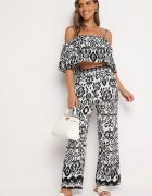  Compleu Negru-Alb din bumbac Bluză cu bretele Pantaloni cu elastic în talie Charivia