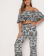  Compleu Negru-Alb din bumbac Bluză cu bretele Pantaloni cu elastic în talie Charivia