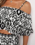  Compleu Negru-Alb din bumbac Bluză cu bretele Pantaloni cu elastic în talie Charivia