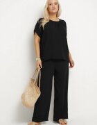  Compleu Negru cu Bumbac Bluză cu Încrețituri și Pantaloni Largi Jenindriela