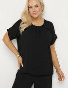  Compleu Negru cu Bumbac Bluză cu Încrețituri și Pantaloni Largi Jenindriela