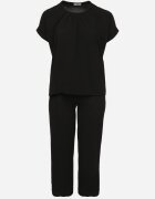  Compleu Negru cu Bumbac Bluză cu Încrețituri și Pantaloni Largi Jenindriela