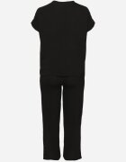  Compleu Negru cu Bumbac Bluză cu Încrețituri și Pantaloni Largi Jenindriela