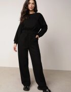  Compleu Negru de Bumbac Pantaloni Largi cu șnur în talie și Bluză cu Manșete Elastice Urionne