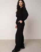  Compleu Negru de Bumbac Pantaloni Largi cu șnur în talie și Bluză cu Manșete Elastice Urionne