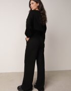  Compleu Negru de Bumbac Pantaloni Largi cu șnur în talie și Bluză cu Manșete Elastice Urionne
