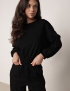  Compleu Negru de Bumbac Pantaloni Largi cu șnur în talie și Bluză cu Manșete Elastice Urionne