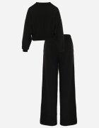  Compleu Negru de Bumbac Pantaloni Largi cu șnur în talie și Bluză cu Manșete Elastice Urionne