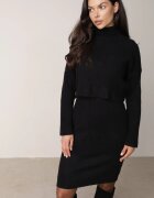  Compleu Negru din 2 piese de lână cu Rochie și Pulover Likosma