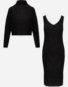  Compleu Negru din 2 piese de lână cu Rochie și Pulover Likosma