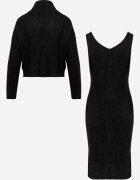  Compleu Negru din 2 piese de lână cu Rochie și Pulover Likosma