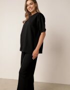  Compleu Negru Din Bumbac Bluză cu Despicături pe Laterale Pantaloni Largi cu Elastic în Talie Undrea