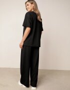  Compleu Negru Din Bumbac Bluză cu Despicături pe Laterale Pantaloni Largi cu Elastic în Talie Undrea