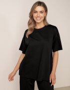  Compleu Negru Din Bumbac Bluză cu Despicături pe Laterale Pantaloni Largi cu Elastic în Talie Undrea