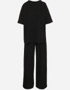  Compleu Negru Din Bumbac Bluză cu Despicături pe Laterale Pantaloni Largi cu Elastic în Talie Undrea