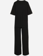  Compleu Negru Din Bumbac Bluză cu Despicături pe Laterale Pantaloni Largi cu Elastic în Talie Undrea