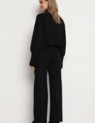  Compleu Negru Tricotat cu Viscoză Bluză guler înalt cu manșete elastice și Pantaloni largi Noridra