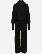  Compleu Negru Tricotat cu Viscoză Bluză guler înalt cu manșete elastice și Pantaloni largi Noridra