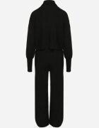  Compleu Negru Tricotat cu Viscoză Bluză guler înalt cu manșete elastice și Pantaloni largi Noridra