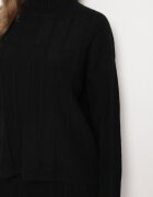  Compleu Negru Tricotat cu Viscoză cu Textură în Relief Pulover cu Guler Semi-Înalt și Fustă Atteris