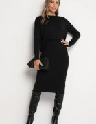  Compleu Negru Tricotat cu Viscoză Rochie Mulată Reiată și Pulover Asimetric Celerina