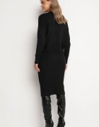  Compleu Negru Tricotat cu Viscoză Rochie Mulată Reiată și Pulover Asimetric Celerina