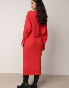  Compleu Roșu cu Dungi din Viscoză Top cu Croială Liliac și Fustă cu Elastic în Talie Zortia