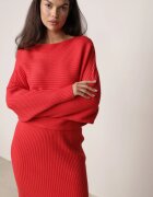  Compleu Roșu cu Dungi din Viscoză Top cu Croială Liliac și Fustă cu Elastic în Talie Zortia