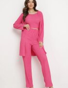  Compleu Roz din Material Reiat Cămașă Top și Pantaloni Largi Ratels