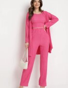  Compleu Roz din Material Reiat Cămașă Top și Pantaloni Largi Ratels