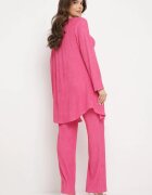  Compleu Roz din Material Reiat Cămașă Top și Pantaloni Largi Ratels