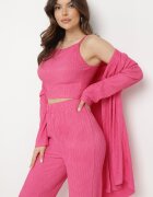  Compleu Roz din Material Reiat Cămașă Top și Pantaloni Largi Ratels