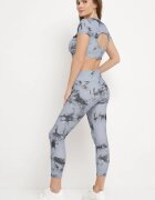  Compleu sport Gri cu model Tie-Dye Top cu mâneci scurte și Colanți Larvena