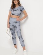  Compleu sport Gri cu model Tie-Dye Top cu mâneci scurte și Colanți Larvena
