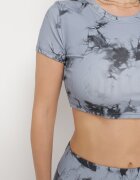  Compleu sport Gri cu model Tie-Dye Top cu mâneci scurte și Colanți Larvena