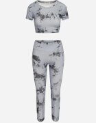  Compleu sport Gri cu model Tie-Dye Top cu mâneci scurte și Colanți Larvena