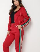  Compleu Trening Roșu Decorat cu Lampas Colorat Pantaloni și Bluză cu Glugă Neviantha
